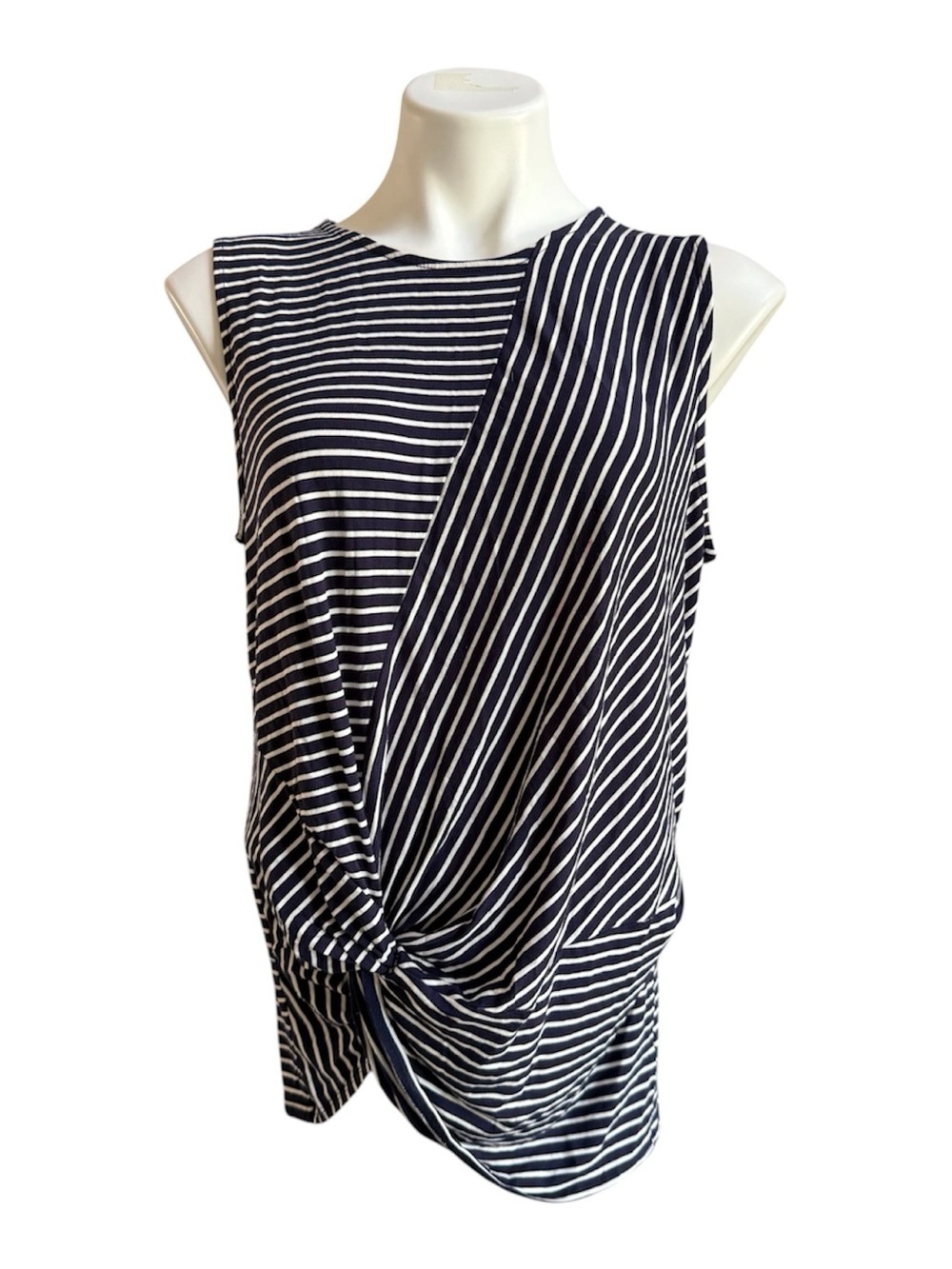 Sheila Rose Knot Front Striped Sleeveless Top Navy/White XL NWT